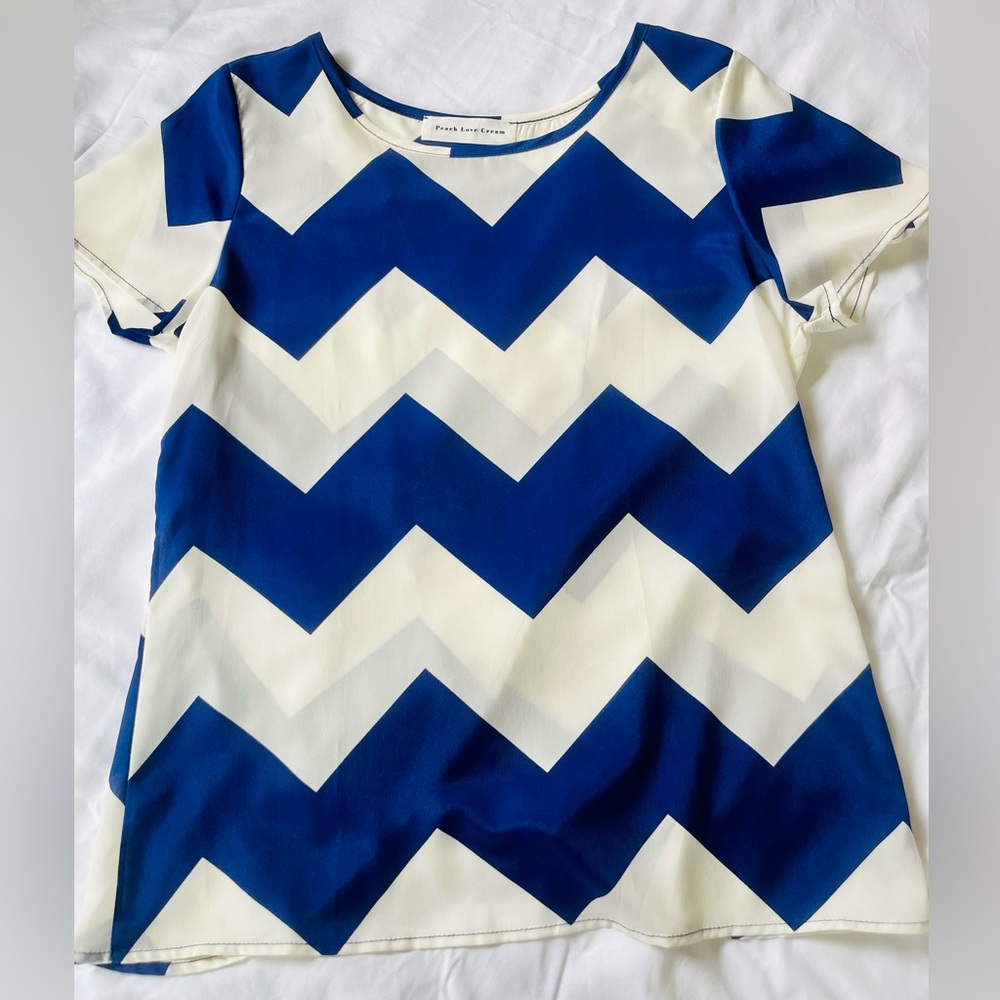 Peach Love Cream Blue & White Blouse